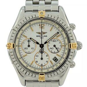 Vintage 37mm Breitling Chrono Cockpit White Dial Two Tone Auto Watch Ref B30012!
